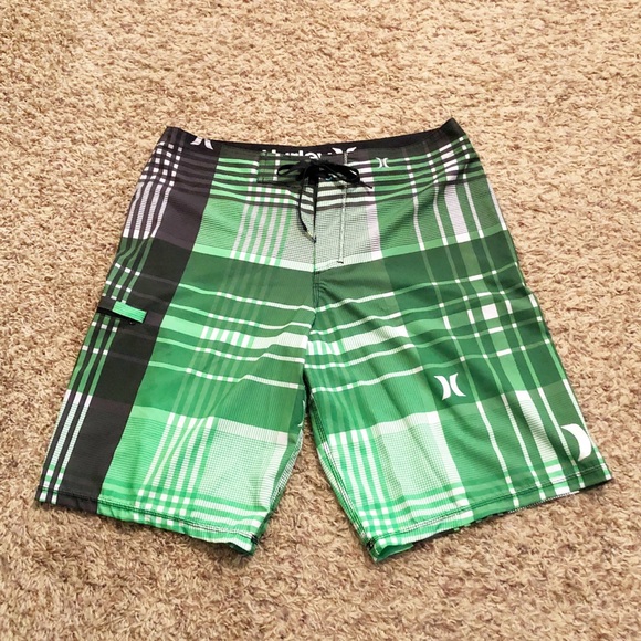 Hurley Other - [Hurley] Black, Green & White Stripes Men Swim Shorts